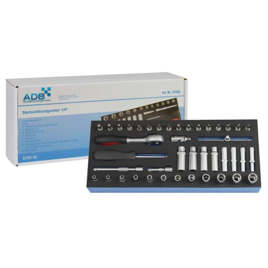 Bestpreis ❤️ ADB Steckschlüssel-Garnitur 1/4 Zoll, 42-teilig, Ideal Für ADB Werkstattwagen 🔥 1 Bestpreis ❤️ ADB Steckschlüssel-Garnitur 1/4 Zoll, 42-teilig, Ideal Für ADB Werkstattwagen 🔥