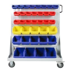 Auslauf 🔥 ADB Rollwagen Mit 4 Schlitzplatten Und Sichtlagerkästen, Höhenverstellbar, Mit 2 Lenkrollen Und Bremsen Lichtgrau (RAL7035) ❤️